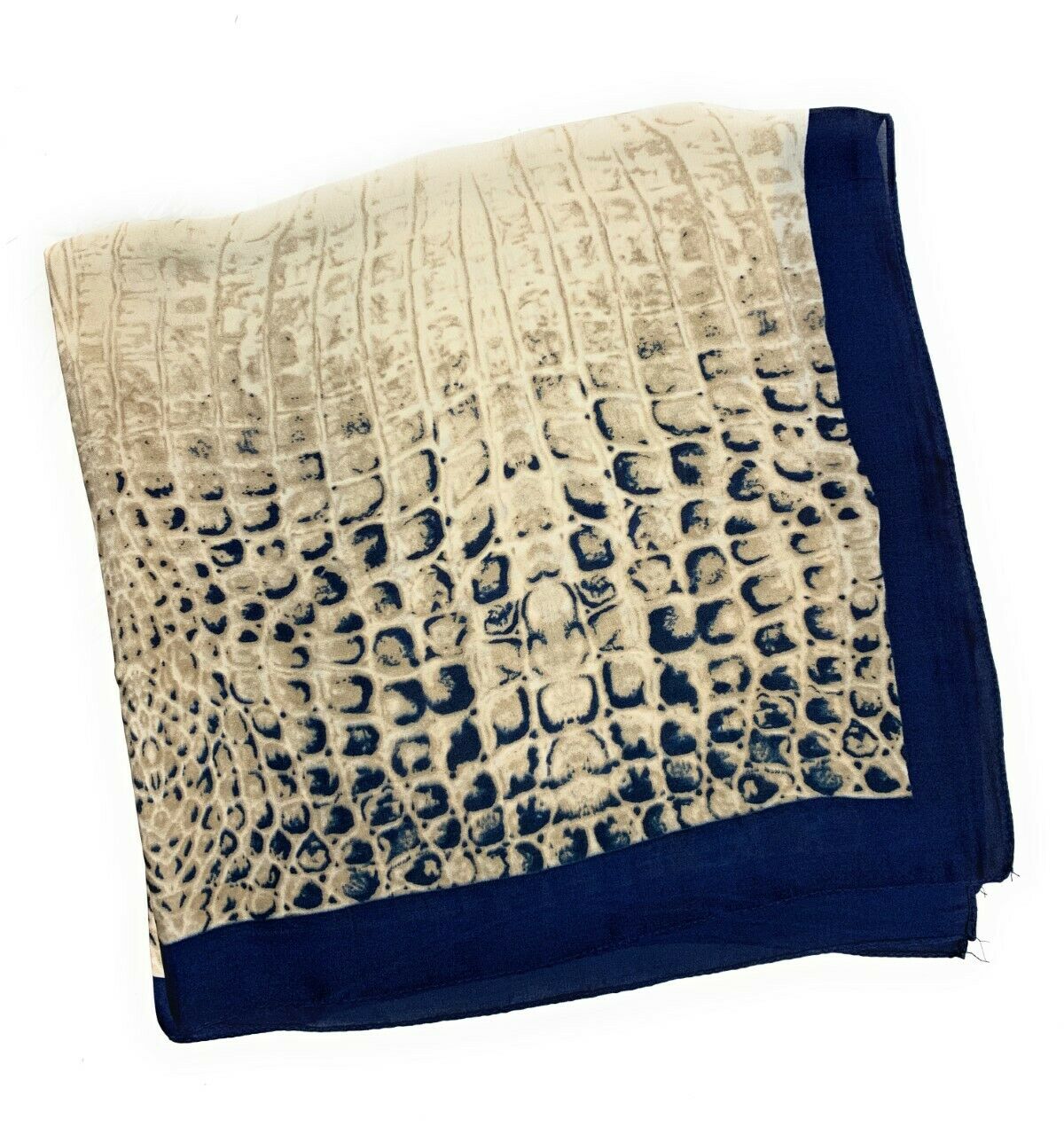Big Square Ladies Womans Faux Silk Head Neck Thin Scarf Bag Charm - 70cm x 70cm [Snake Print - Navy Beige]