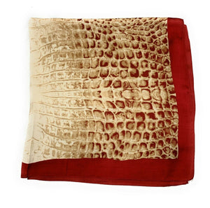 Big Square Ladies Womans Faux Silk Head Neck Thin Scarf Bag Charm - 70cm x 70cm [Snake Print - Red Beige]