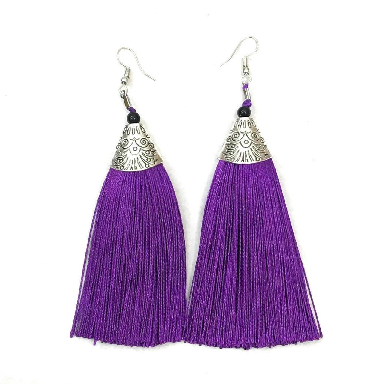 Cadbury Purple Long Funky Tassel Chandelier Silver Dangle Party Boucles d'oreilles - Percées ou Clip On