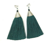 Emerald Green Long Funky Tassel Chandelier Silver Dangle Party Earrings - Pierced or Clip On
