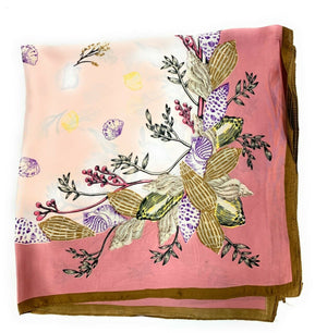Big Square Ladies Womans Faux Silk Head Neck Thin Scarf Bag Charm - 70cm x 70cm [Baby Pink Shell Floral]