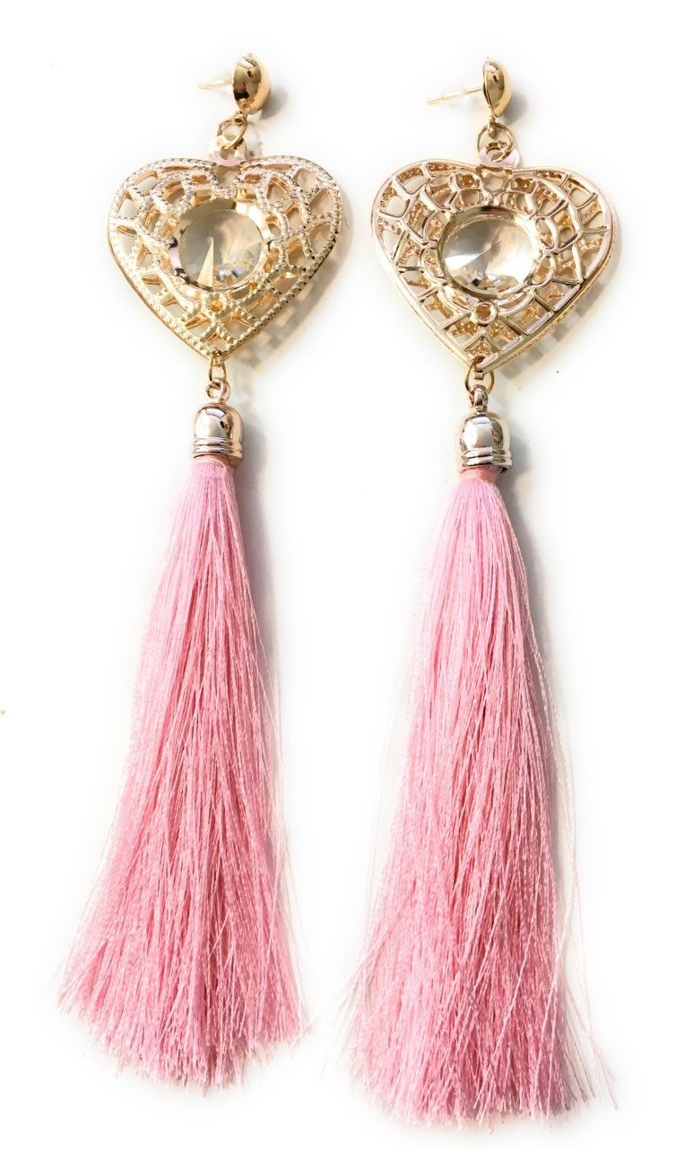 Baby pink Super Long Funky Tassel Chandelier Dangle Party Earrings - Pierced or Clip On