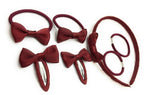 7 PIECE SCHOOL COLOURS Hair Bow Snap Clips SET ALICE BAND PONIOS PonyTail Holder Headband - Burgundy Wine Red