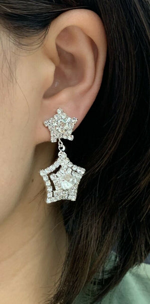 Boucles d'oreilles pendantes en forme d'étoile scintillante à CLIP sur cristal, boucles d'oreilles de fête pour femmes et filles, CZ Gatsby pour dames