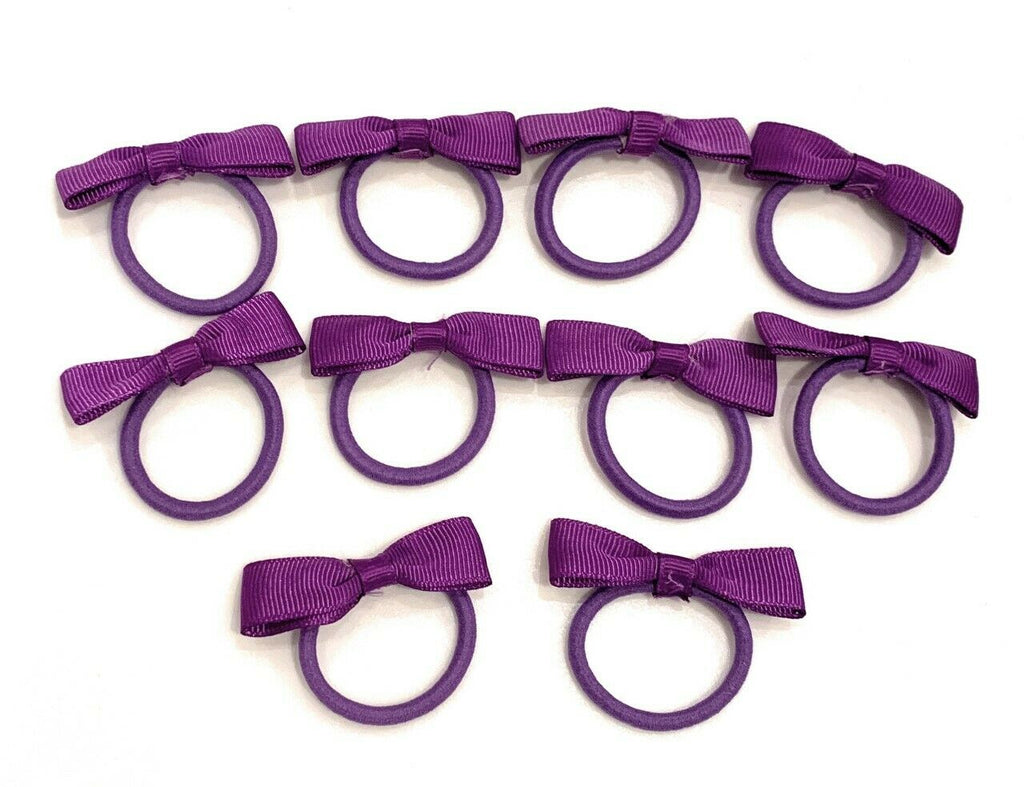 10 Girls Toddlers Hair Bow Elastic Bobbles Set - Primary School Colours - Cadbury Purple