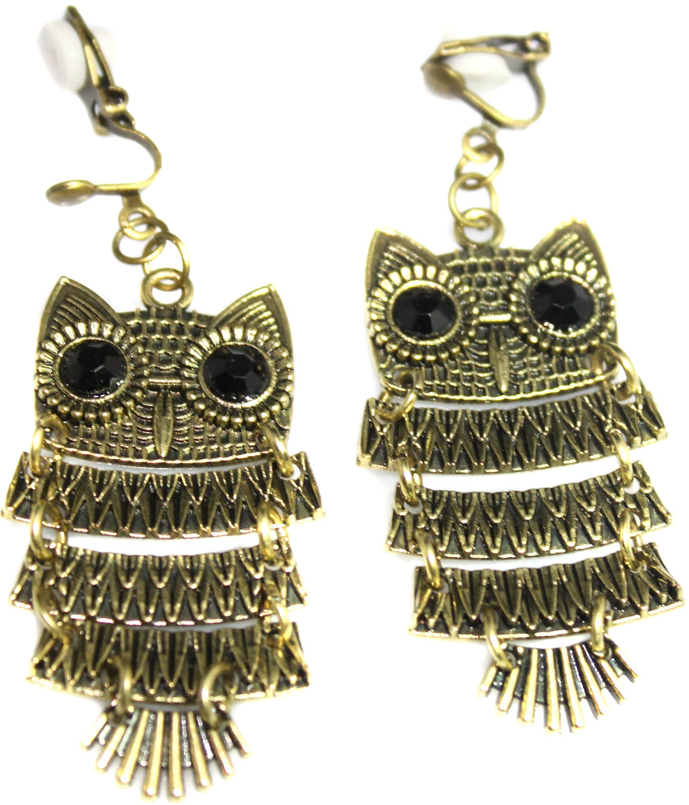 Bronze Owl Dangle Drop Clipon Clip-on Earrings Womens Ladies Goth Kids Girls