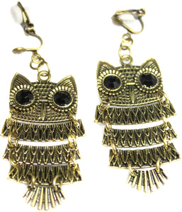 Boucles d'oreilles à clips en forme de hibou en bronze pour femmes et filles