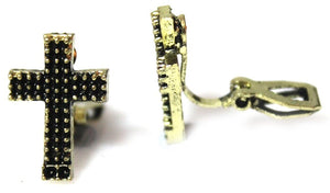 Click to view larger image Have one to sell? Sell it yourself Bronze Cross Clipon Clip-on Earrings Womens Ladies Goth Kids Girls