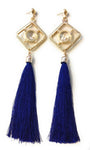 Royal Blue Super Long Funky Tassel Chandelier Dangle Party Earrings - Pierced or Clip On