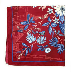 Big Square Ladies Womans Faux Silk Head Neck Thin Scarf Bag Charm - 70cm x 70cm[Burgundy City Floral]