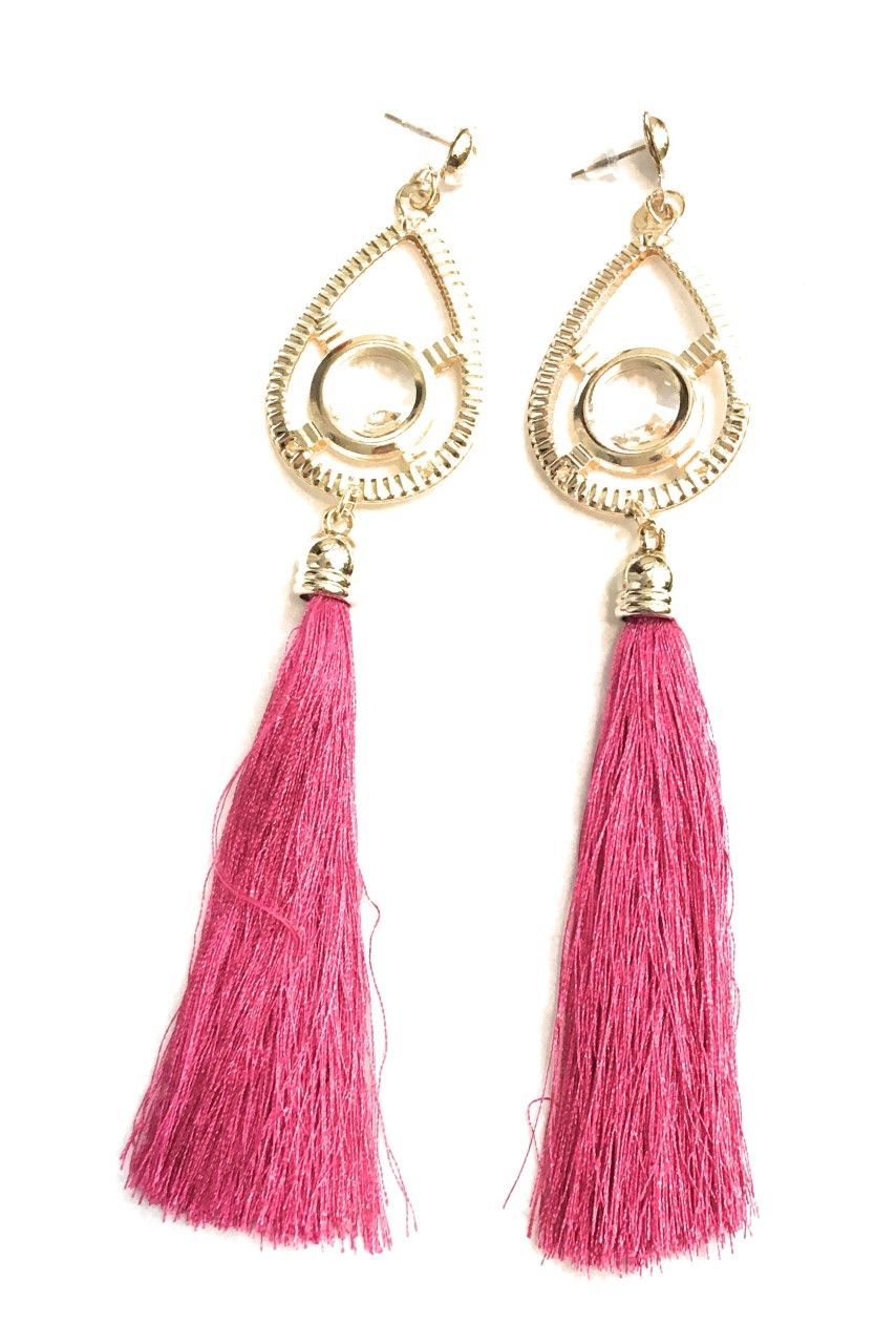 Fuchsia Hot Pink Super Long Funky Tassel Chandelier Dangle Party Earrings - Pierced or Clip On