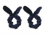 Luxury Velvet Pair of Navy Blue Elastic Hair Scrunchies Elastic Band School Bows