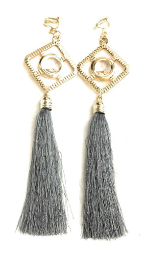 Grey Super Long Funky Tassel Chandelier Dangle Party Earrings - Pierced or Clip On