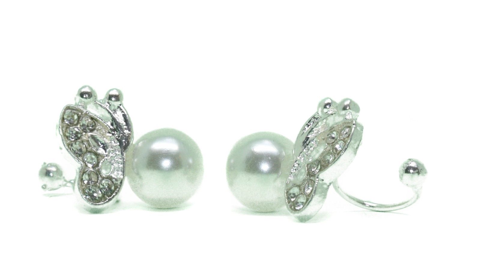 Butterfly U Clip On Clipon Earrings Crystal Studs Silver Pearl Kids Girls Bridal Caprilite Online Store UK