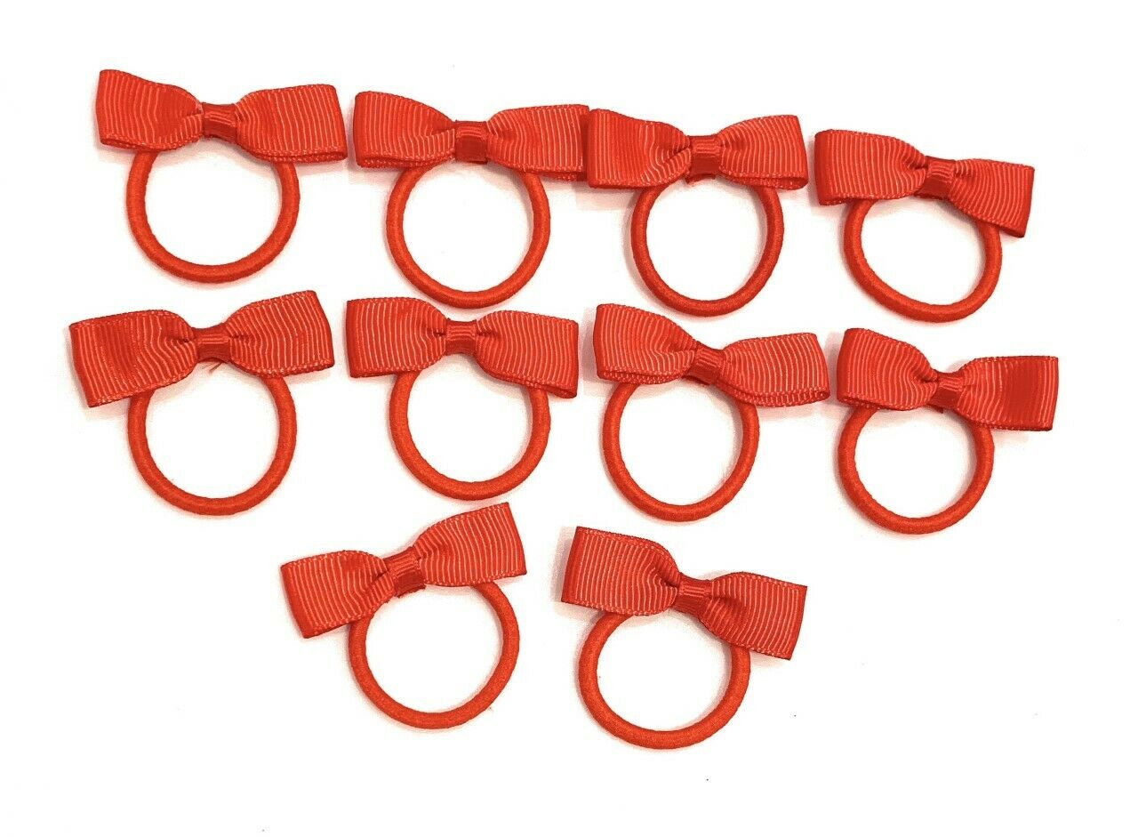 10 Girls Toddlers Hair Bow Elastic Bobbles Set - Primary School Colours - Red