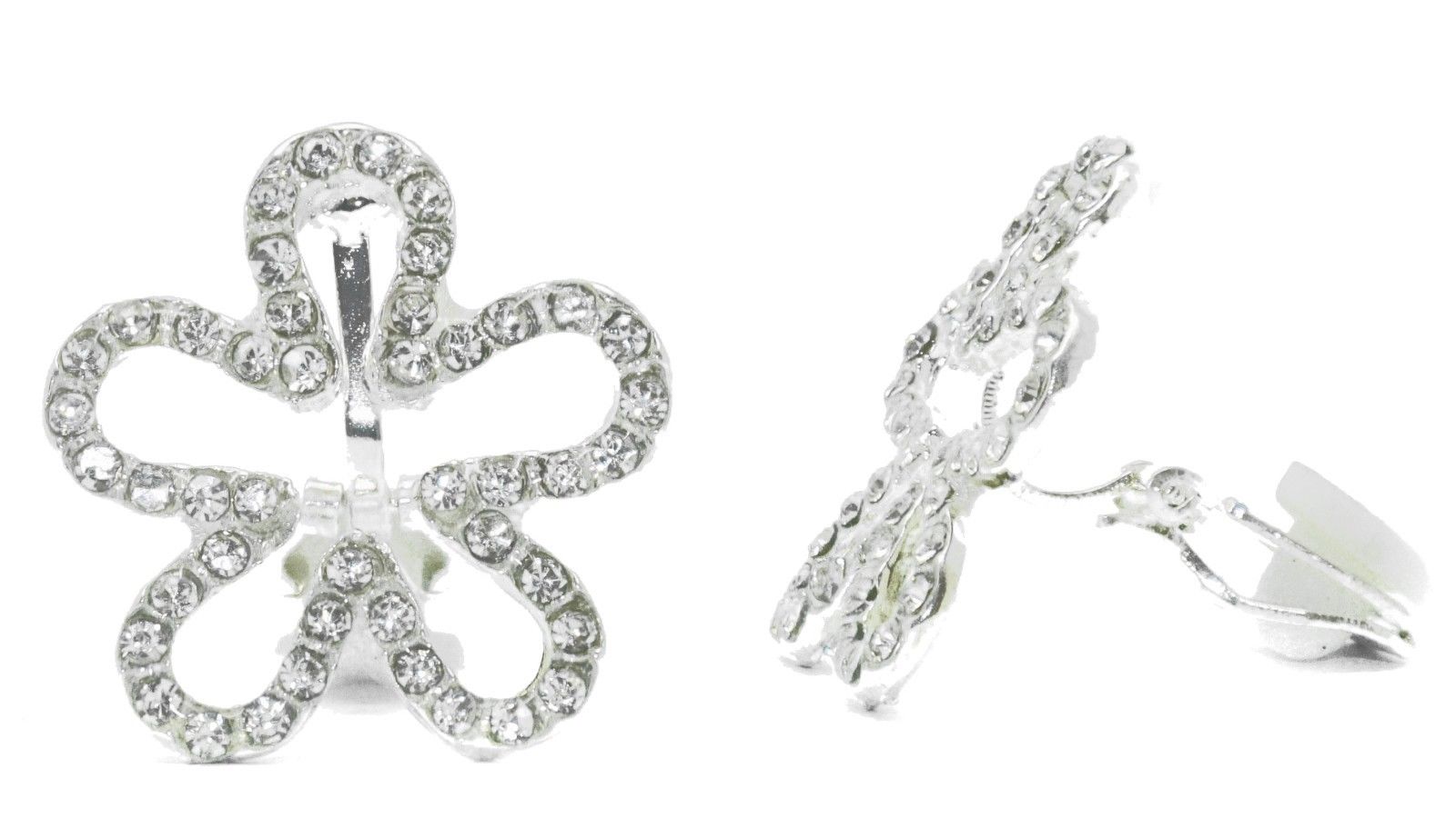 Caprilite UK Online Jewellery Store Kids Childrens Girls Flower Non-Pierced Crystal Silver Stud Diamante Clip On Earrings CZ Cushion