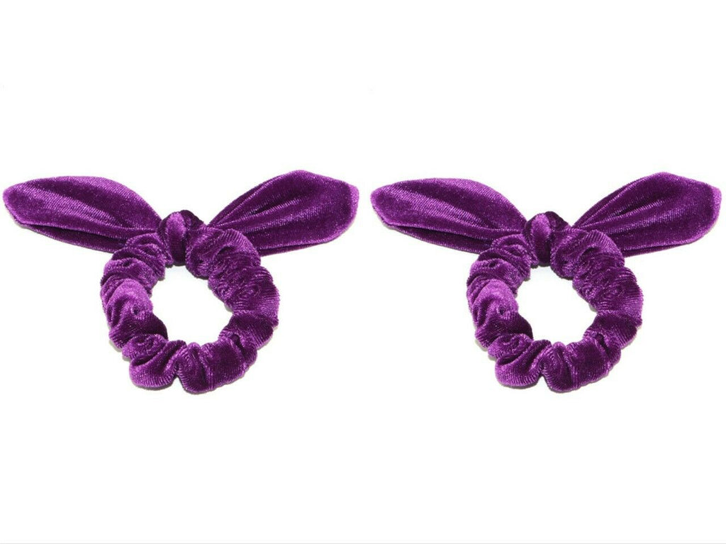 Luxury Velvet Pair of Purple Elastic Hair Scrunchies Elastic Band School