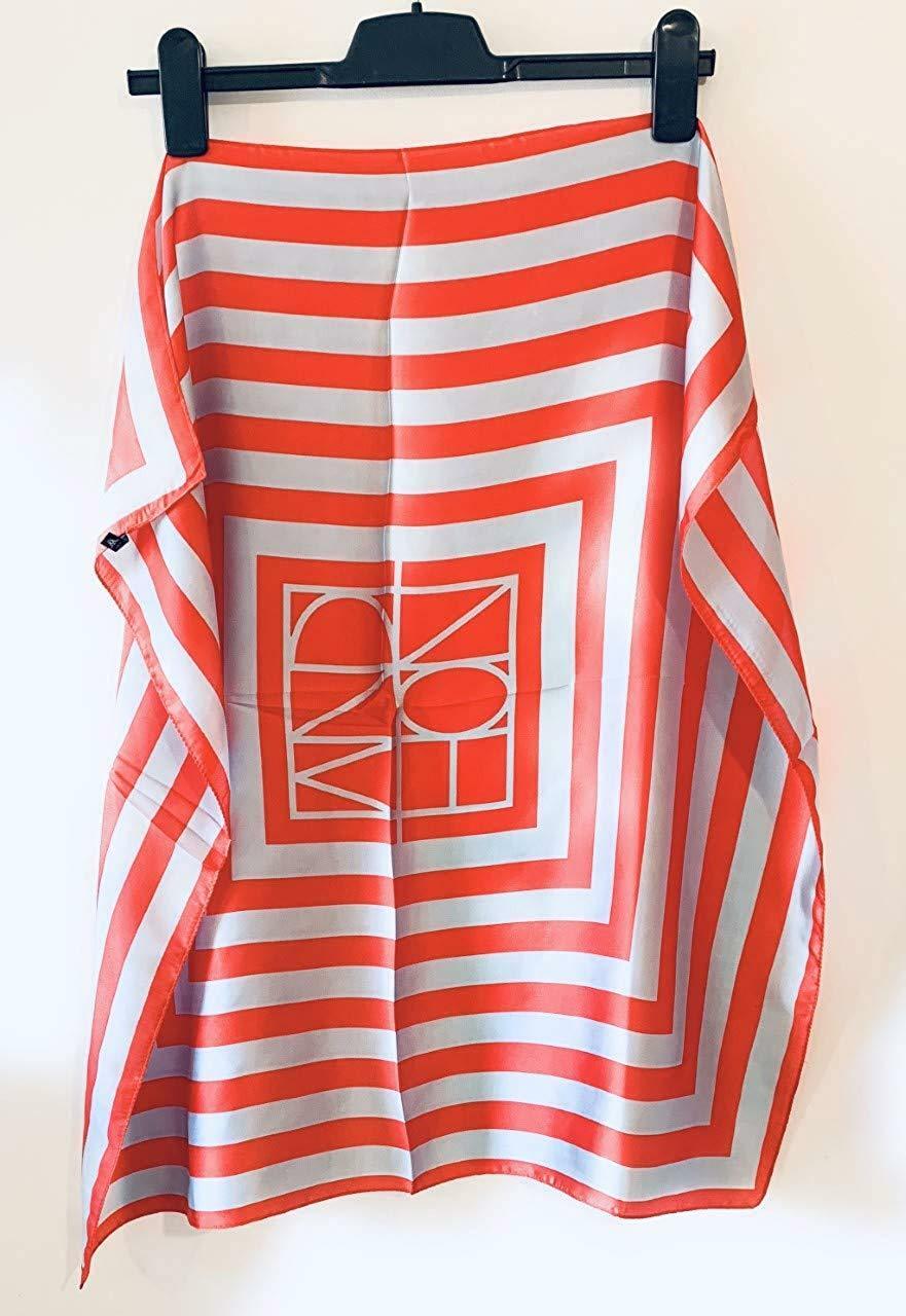 Big Square Ladies Womans Faux Silk Head Neck Thin Scarf Bag Charm - 70cm x 70cm[Red and Silver Stripes]