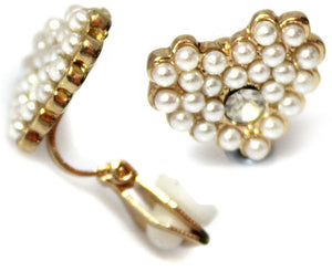 Pearl Cluster Heart Gold Clip On Earrings Stud Kids Caprilite UK Online Store