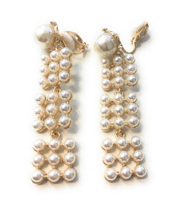Long Faux Pearl Dangle Drop Clip on Earrings Women Ladies Clipon Tassel Bridal Caprilite UK Online Shop