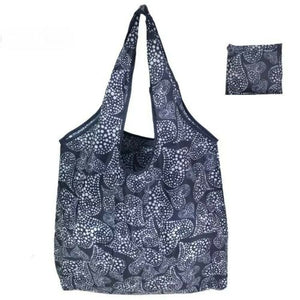 X Large Reusable Foldable Ladies Shopping Bag Eco Tote Handbag Fold Away Bag - Navy White Hearrts
