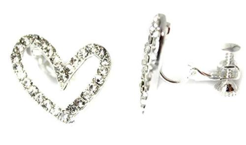 Heart Non-Pierced Crystal Silver Stud Diamante Clip On Earrings CZ Cushion Caprilite UK Online Jewellery Store