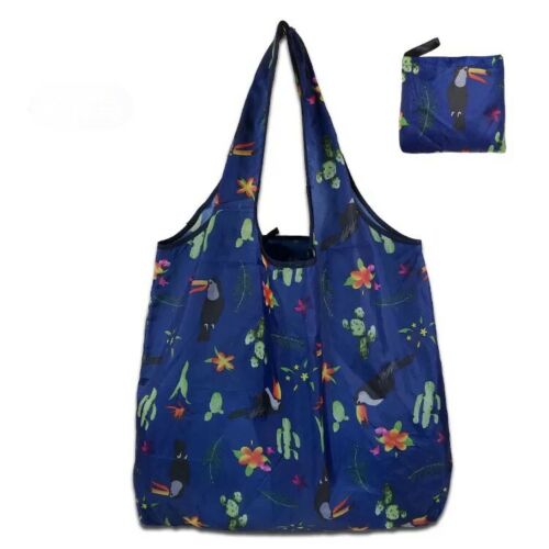 X Large Reusable Foldable Ladies Shopping Bag Eco Tote Handbag Fold Away Bag - Toucan Cactus
