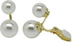 Classic Vintage Gold Tone Double Cream Pearl Drop Girls Womens CLIP ON Earrings