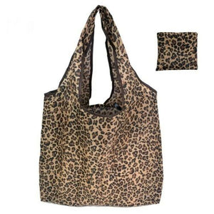 X Large Reusable Foldable Ladies Shopping Bag Eco Tote Handbag Fold Away Bag - Leopard Print