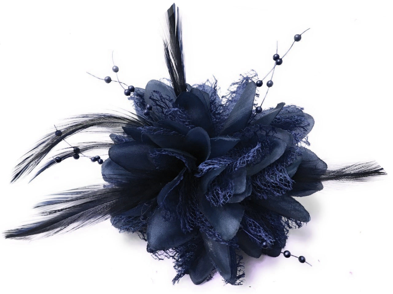 Navy blue small fascinator on clip for weddings and bridesmaids uk