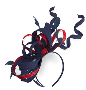 Caprilite Marine et Rouge Mariage Swirl Fascinator Bandeau Alice Band Ascot Races Loop Net