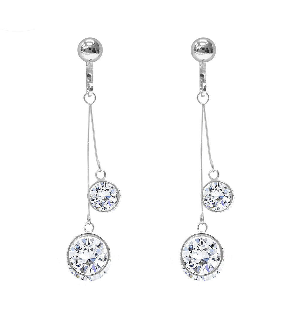 Boucles d'oreilles à Clip en forme de goutte de cristal, pompon, cercle rond non percé, argent