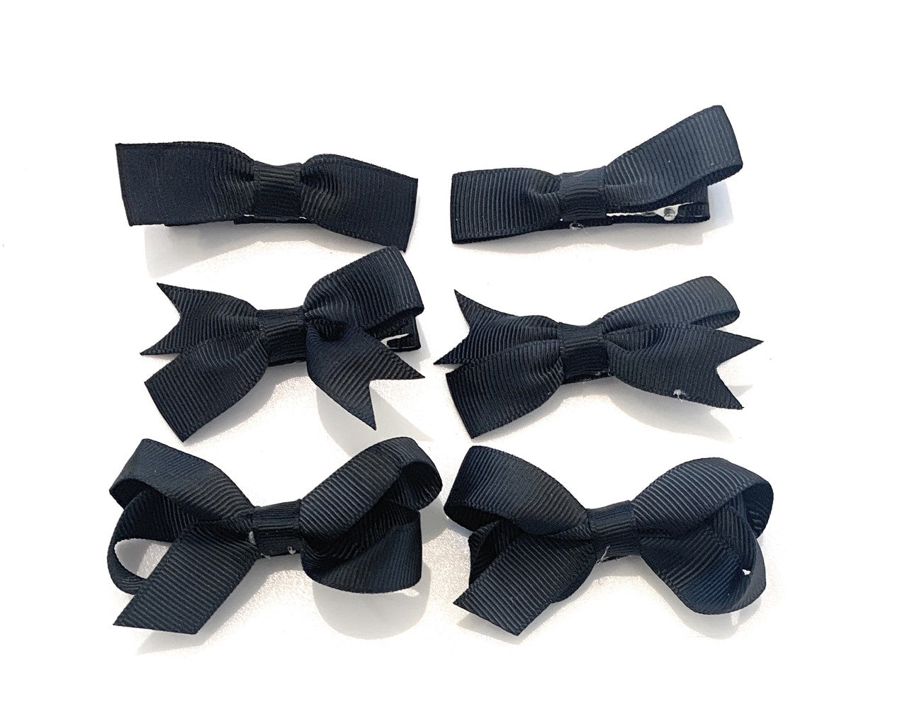 6 PIECE /3 Pairs SET Girls Small Hair Bows Grosgrain Ribbon Clips School Colours Black