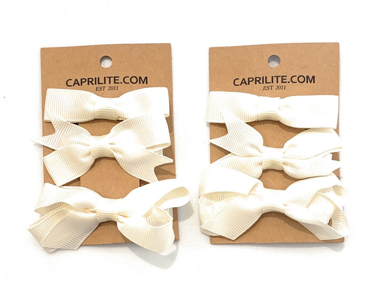 6 PIECE /3 Pairs SET Girls Small Hair Bows Grosgrain Ribbon Clips School Colours - Ivory Cream Wedding Party