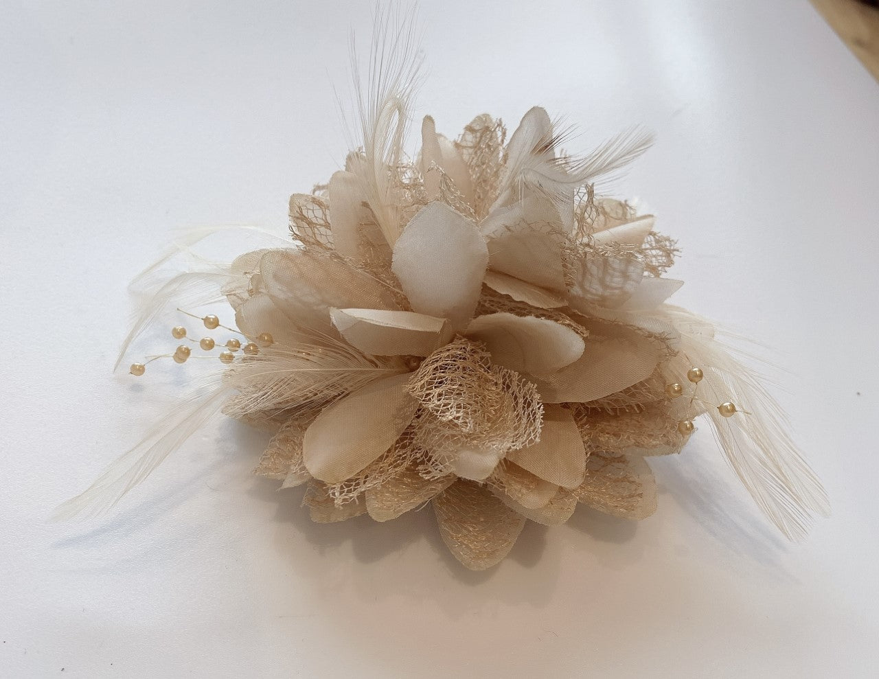 Taupe Classic Flower Fascinator - Clip, Hairband Brooch Pin Corsage