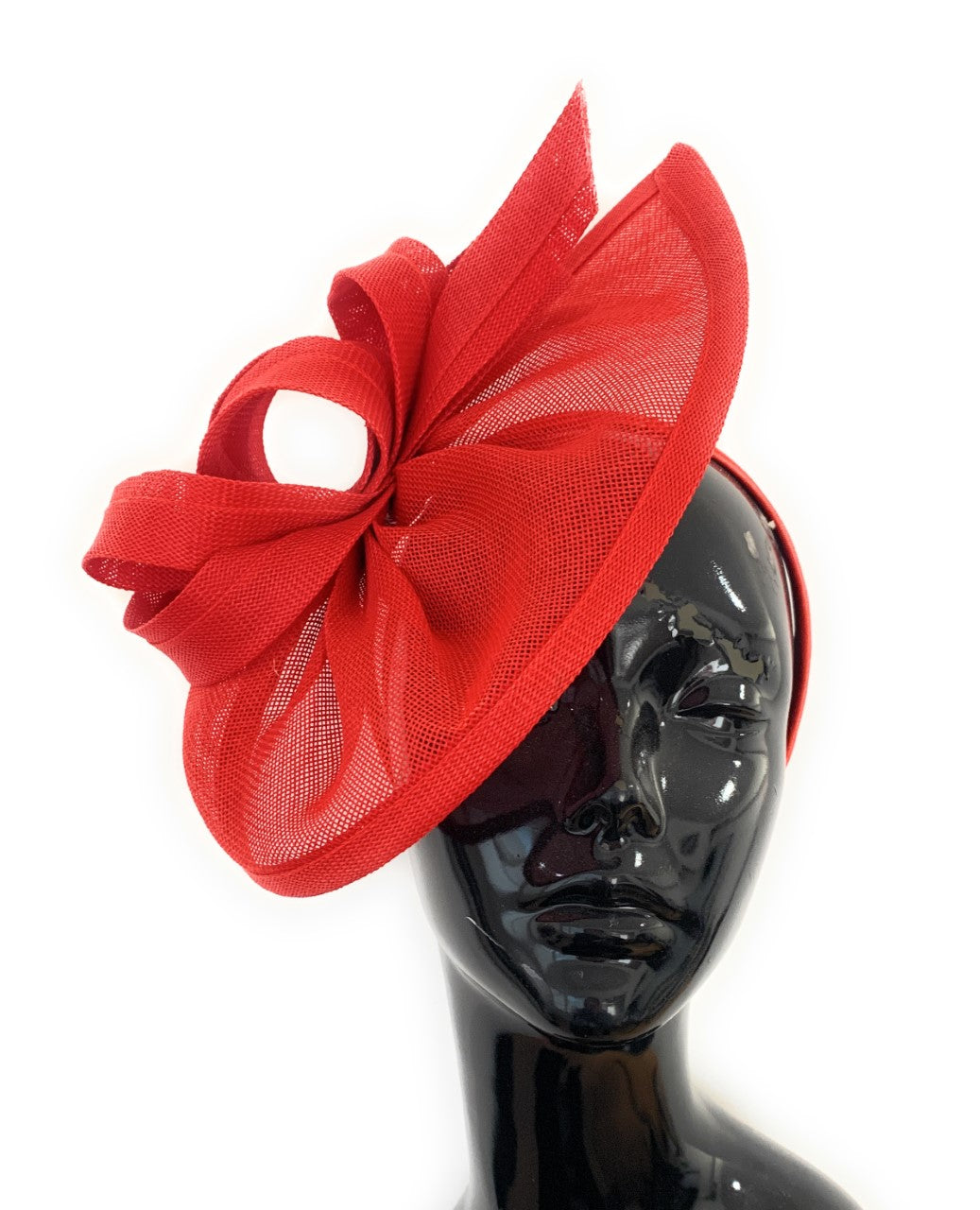 Caprilite Vegan Moon Hoop Fascinator Hat on Headband Wedding Ascot Races Bespoke Sinamay Disc - Red