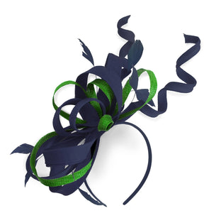 Caprilite Navy and Green Wedding Swirl Fascinator Headband Alice Band Ascot Races Loop Net