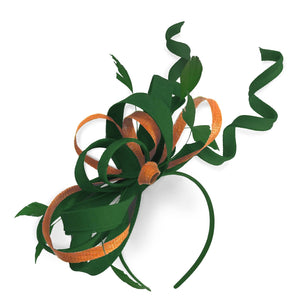 Caprilite Green and Apricot Orange Wedding Swirl Fascinator Headband Alice Band Ascot Races Loop Net