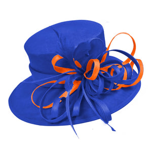 Royal Blue and Burnt Orange Large Queen Brim Hat Occasion Hatinator Fascinator Weddings Formal