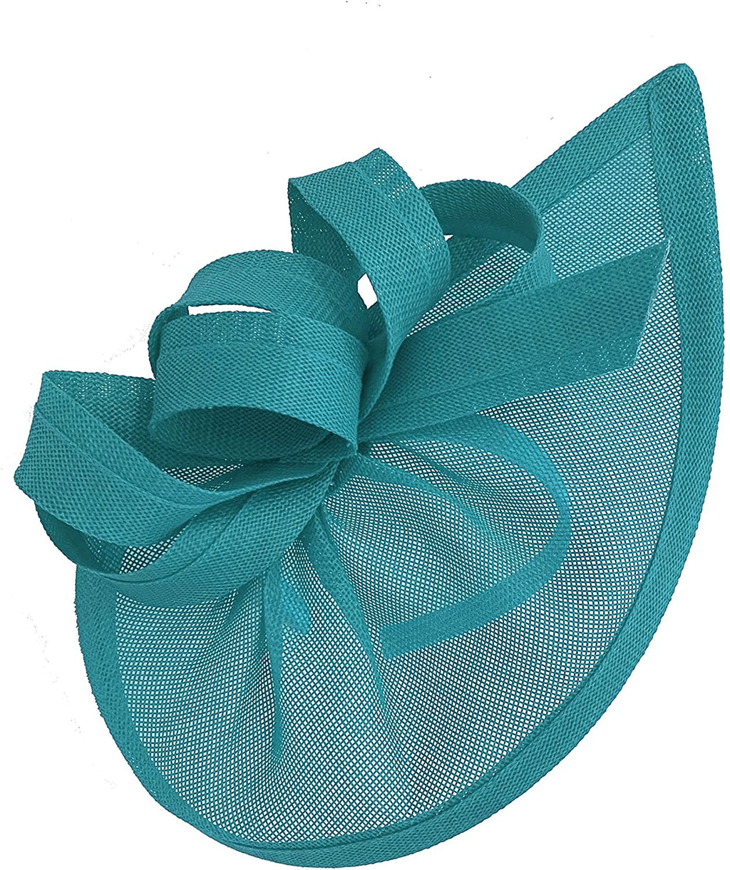Caprilite Vegan Moon Hoop Fascinator Hat on Headband Wedding Ascot Races Bespoke Sinamay Disc - Turquoise Teal