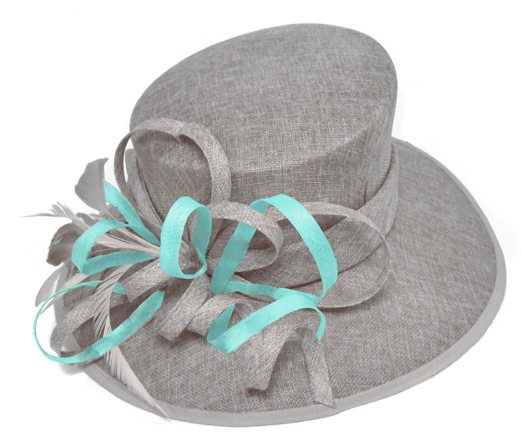 Silver Grey and Light Turquoise Large Queen Brim Hat Occasion Hatinator Fascinator Weddings Formal