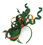 Caprilite Vert et Orange Brûlé Mariage Swirl Fascinator Bandeau Alice Band Ascot Races Loop Net