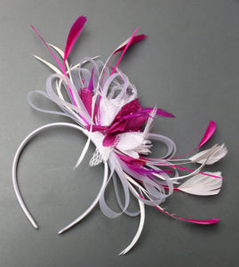 White and Fuchsia Hoopmix Fascinator on Headband
