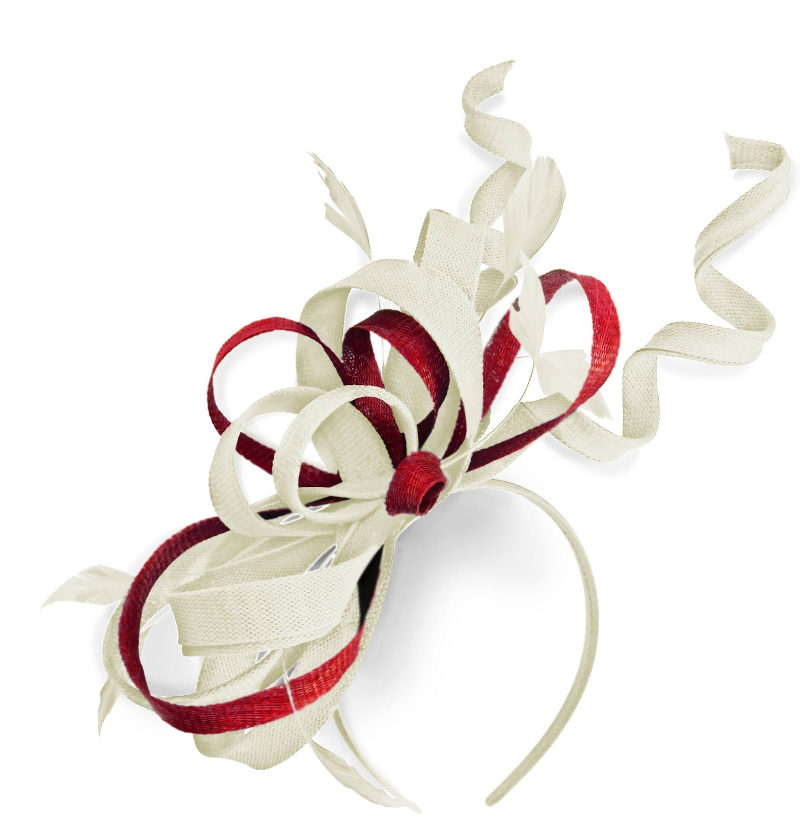 Caprilite Crème Ivoire et Rouge Mariage Swirl Fascinator Bandeau Alice Band Ascot Races Loop Net
