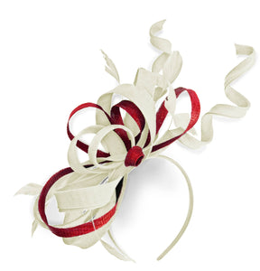 Caprilite Crème Ivoire et Rouge Mariage Swirl Fascinator Bandeau Alice Band Ascot Races Loop Net
