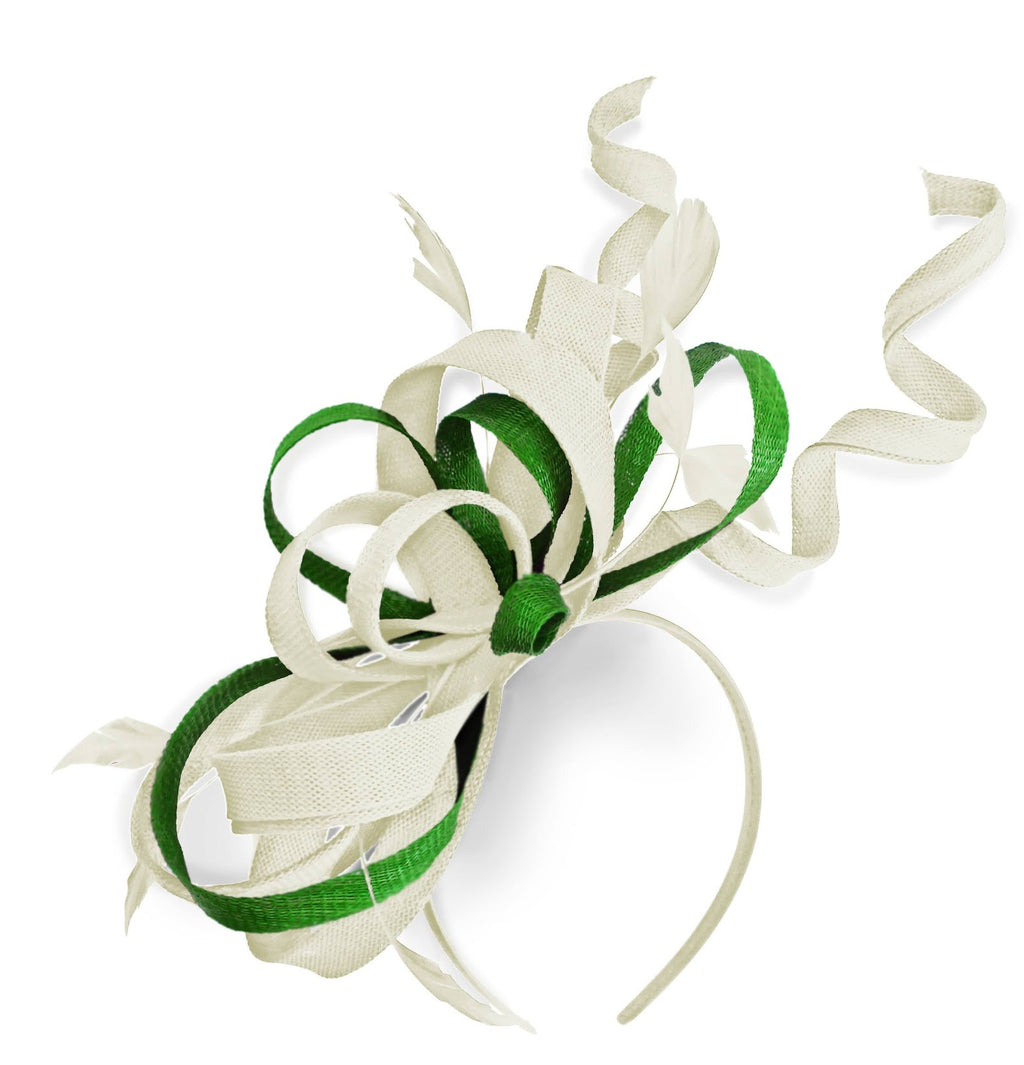 Caprilite Cream Ivory and Green Wedding Swirl Fascinator Headband Alice Band Ascot Races Loop Net