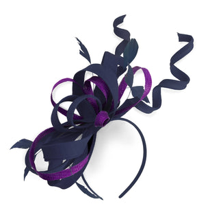 Caprilite Navy and Dark Purple Wedding Swirl Fascinator Headband Alice Band Ascot Races Loop Net